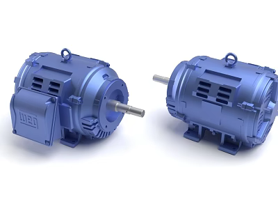 Two Blue Electric Motors As Industrial Equipment With High Efficiency For Industrial Applications 3d model