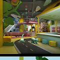 Colorful Kindergarten Interior With Play Area Slide Toys And Small House