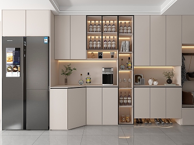 Simple Khaki Grey Entrance Shoe Cabinet Wine Cabinet Integrated Wall Side Cabinet Refrigerator Cabinet Combination Glass Door Locker model