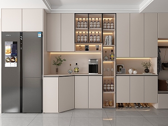 Simple Khaki Grey Entrance Shoe Cabinet Wine Cabinet Integrated Wall Side Cabinet Refrigerator Cabinet Combination Glass Door Locker 3d model