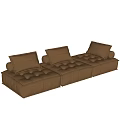 Modern Brown Leather Three-Seater Sofa With Plush Cushions And Accent Pillows