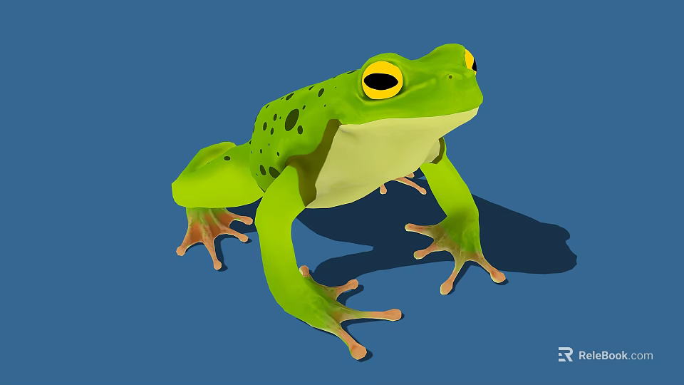 Vibrant Green Reptile With Yellow Eyes And Dark Spots On Blue Background 3d model 