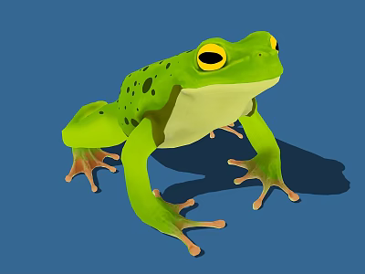 Vibrant Green Reptile With Yellow Eyes And Dark Spots On Blue Background 3d model