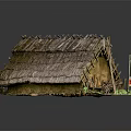 Natural Thatched House Model With Wooden Beams Mud Walls And Small Plants