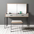 Modern Dressing Table With Round Mirror Drawers Stool And Accessories 3d model