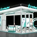 Leading Mod Exhibition Booth With Windows 11 Display Curved Design Tables Chairs And Plants