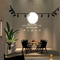 Modern Bar Interior With Illuminated Stepping Stones Neon Lights And Moon Decor