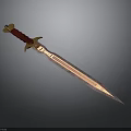Medieval Sword With Red Hilt Golden Decorations And Shiny Blade