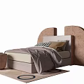 Cozy Kids Bed with Curved Headboard Light Tones Pillows and Round Rug