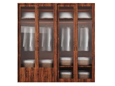 Wooden Wardrobe Interior With Glass Doors And Clothing Storage Compartments Drawers 3d model