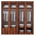 Wooden Wardrobe Interior With Glass Doors And Clothing Storage Compartments Drawers