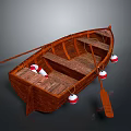 Classic Wooden Boat Interior With Wooden Oar Red And White Life Preservers And Buoys