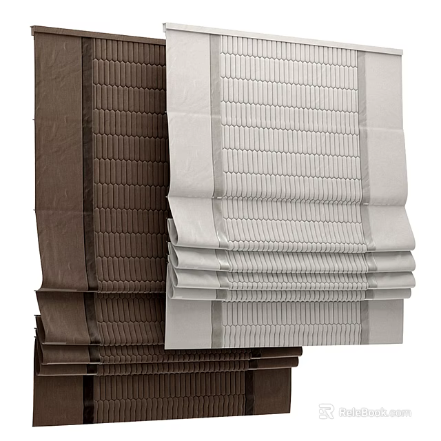 Brown And White Pleated Window Blinds With Woven Fabric Stylish Design For Home Decoration 3d model 