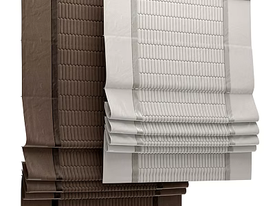 Brown And White Pleated Window Blinds With Woven Fabric Stylish Design For Home Decoration 3d model