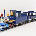 Vintage Blue Steam Train Locomotive With Yellow Accents Red Details And Passenger Carriages On Tracks