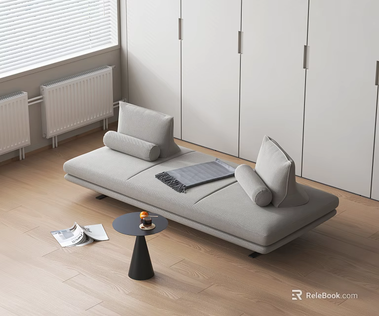 Modern Minimalist Light Gray Sectional Sofa With Pillows And Small Table In Living Room 3d model 
