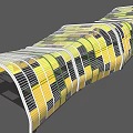 Modern Curved Pergola Design With Yellow White Grid Structure And Architectural Elements
