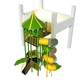 Green Tower Playground Equipment With Yellow Slides Stairs And Safety Railings