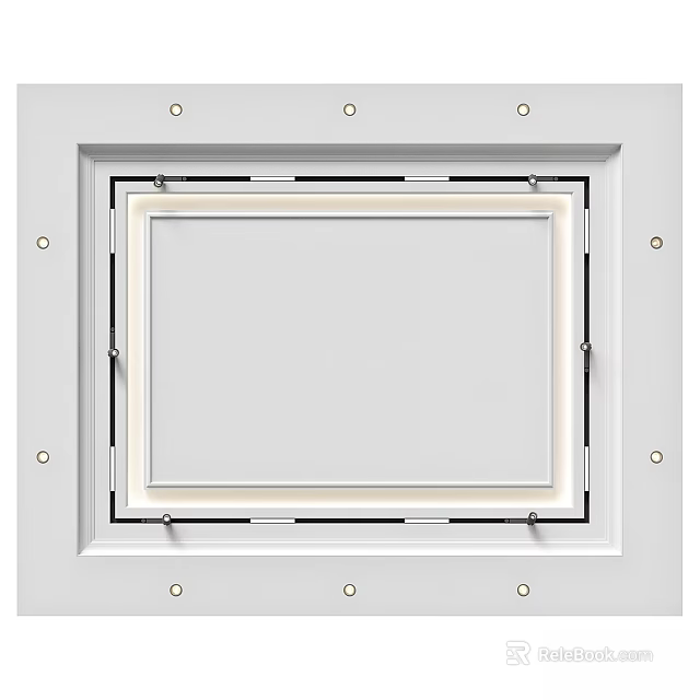 Modern White Ceiling Design With Recessed Frame And Structural Fixing Elements 3d model