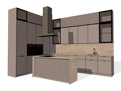 Modern Kitchen Interior With Stylish Cabinets Wooden Island And Range Hood 3d model