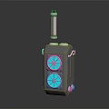Technical Industrial Device With Black Body Blue Circular Components And Top Transparent Vertical Tube