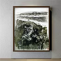 Traditional Chinese Landscape Painting With Pine Trees Distant Mountains Courtyard Gate and Two People