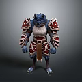 Wolfman Warrior Character in Decorative Armor with Red White Accents Spiked Shoulders and Leather Belt