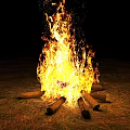 Cozy Garden Bonfire Scene With Burning Flames Logs And Dry Grass On Dark Ground