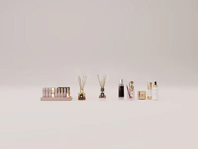 Modern Luxury Perfume and Cosmetics Display With Assorted Bottles Sets and Reed Diffusers 3d model