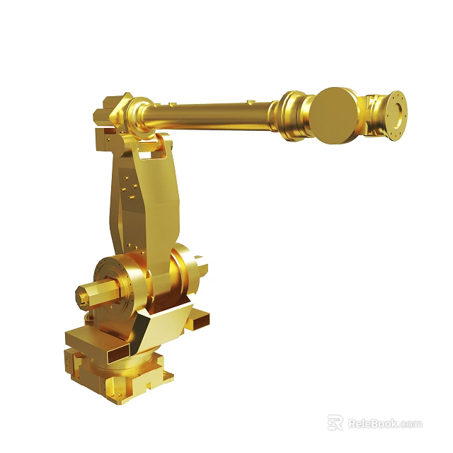 Golden Industrial Robotic Arm With Mechanical Joints And Automation Design 3d model 