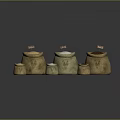 Burlap Sacks In Different Sizes Filled With Flour Salt And Sugar Food Ingredients
