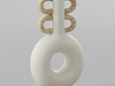 White Ceramic Vase Featuring Woven Ring Accents And Central Circular Hole Design 3d model