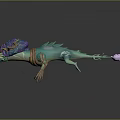 Magical Fantasy Creature With Green Body Purple Crystal Back Tree Root Legs And Horns