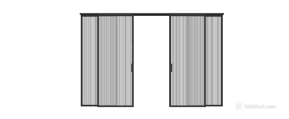 Modern Interior Sliding Doors With Striped Panels And Black Frame Design 3d model 