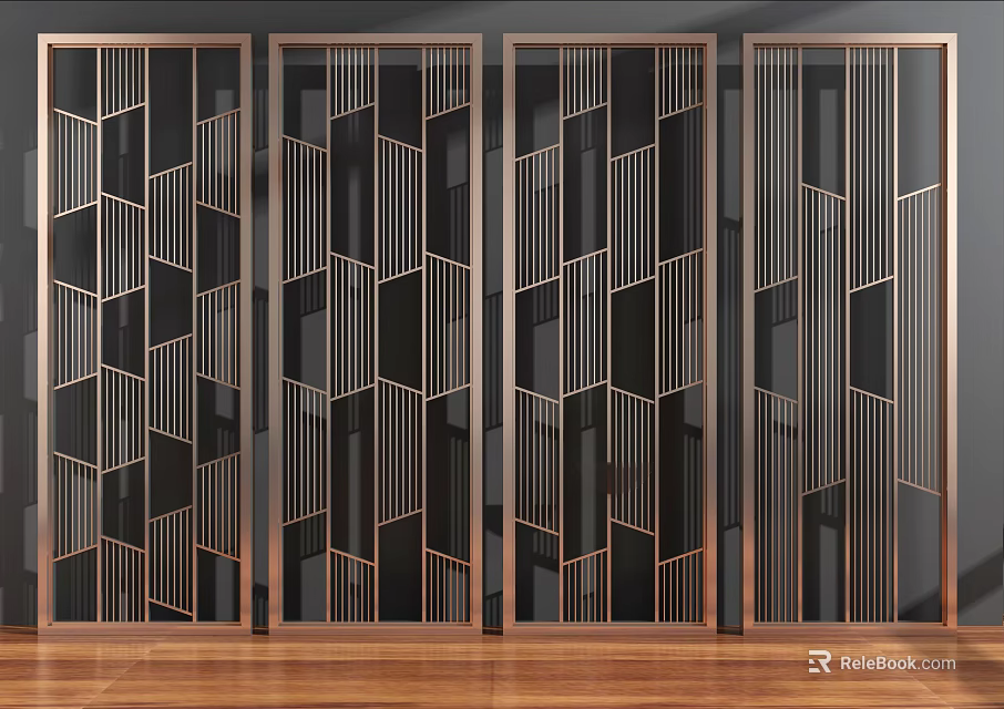 Modern Luxury Room Divider With Geometric Patterns And Metal Frame Design 3d model 
