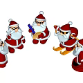 Multiple Santa Claus Dolls With Red Outfits Santa Hats Glasses And Accessories