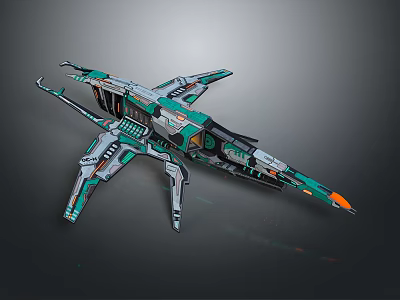 Futuristic Green And Gray Spaceship Model With Mechanical Wings And Engine Details 3d model