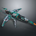 Futuristic Green And Gray Spaceship Model With Mechanical Wings And Engine Details