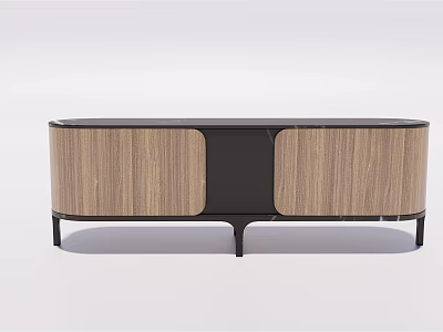 Modern TV Stand With Wooden Panels Black Accent And Metal Legs Design 3d model