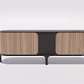 Modern TV Stand With Wooden Panels Black Accent And Metal Legs Design