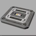 Futuristic Control Panel Design With Metallic Surface Warning Label And Geometric Edges