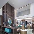 Modern Reception Room Interior With Sofa Coffee Table Bookshelves And Decorative Lighting