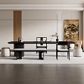 -Ji Feng Big Board Table Tea Table and Chair Combination Tea Table Tea Table Tea Room Tea Table 3d model