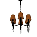 Elegant Black Frame Chandelier Featuring Brown Lampshades Chain Link And Crystal Decorations
