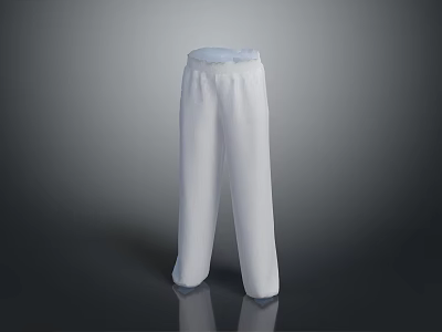 White Casual Straight Leg Pants With Elastic Waist For Comfortable Daily Wear 3d model