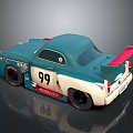 Vintage Modified Race Car In Turquoise And White With Number 99 And Rear Spoiler