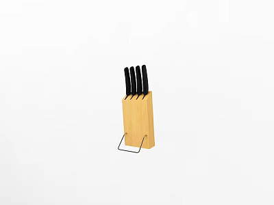Wooden Knife Block with Black Knives and Metal Stand for Kitchen Tools 3d model