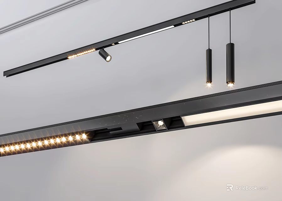 Modern Ceiling Track Lighting Design With Sleek Downlights And Spotlights 3d model 