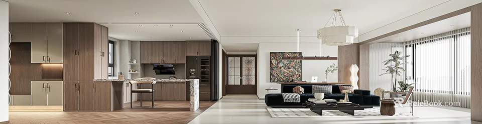 Modern Duplex Living Room Interior With Open Layout Comfortable Sofa And Decorative Artwork 3d model