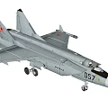 Military Fighter Jet With Number 057 And Red Mark On Tail Fin Static